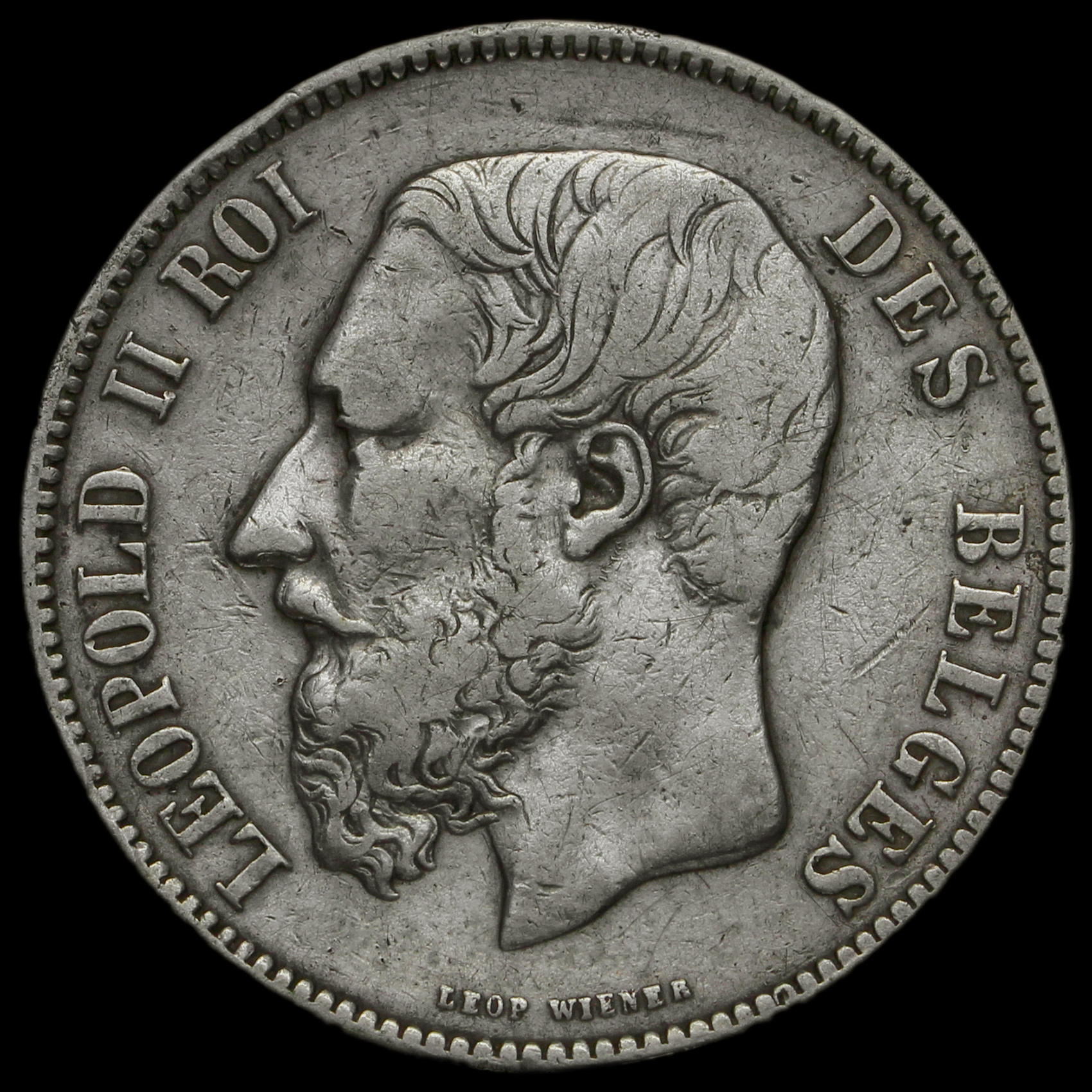 Belgium 1873 Leopold II Silver 5 Francs
