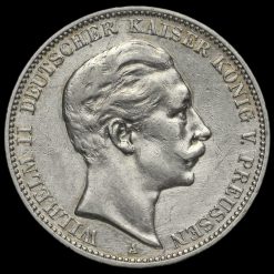 German States, Prussia Wilhelm II 1909A Silver 3 Mark Obverse