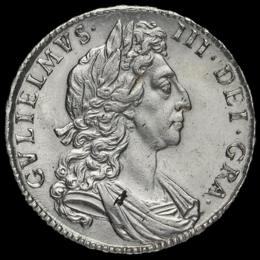 1698 William III Early Milled Silver Decimo Half Crown Obverse