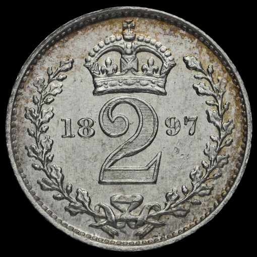 1897 Queen Victoria Veiled Head Silver Maundy Twopence Reverse