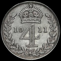 1911 George V Silver Maundy Fourpence Reverse