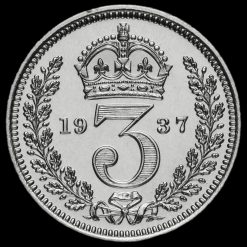 1937 George VI Silver Proof Maundy Threepence Reverse