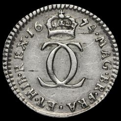 1674 Charles II Early Milled Silver Maundy Twopence Reverse