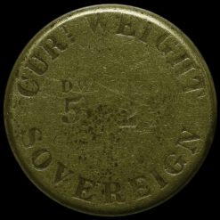 1843 Queen Victoria Royal Mint Brass Full Sovereign Weight Reverse