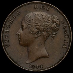 1844 Queen Victoria Young Head Copper Penny Obverse
