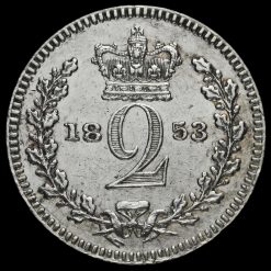 1853 Queen Victoria Young Head Silver Maundy Twopence Reverse