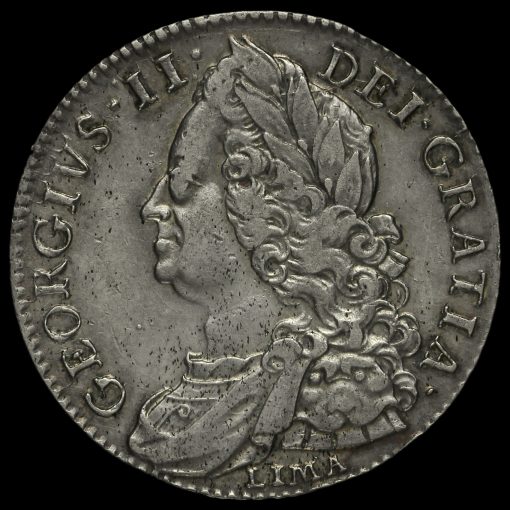 1746 George II Early Milled Silver Lima Half Crown Obverse