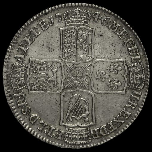 1746 George II Early Milled Silver Lima Half Crown Reverse