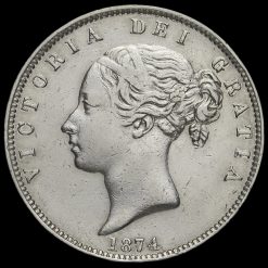 1874 Queen Victoria Young Head Silver Half Crown Obverse