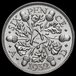 1932 George V Silver Sixpence Reverse