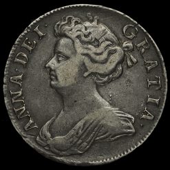 1709 Queen Anne Early Milled Silver Octavo Half Crown Obverse