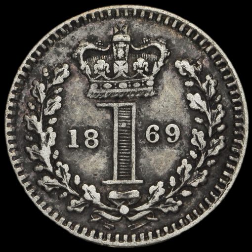1869 Queen Victoria Young Head Silver Maundy Penny Reverse