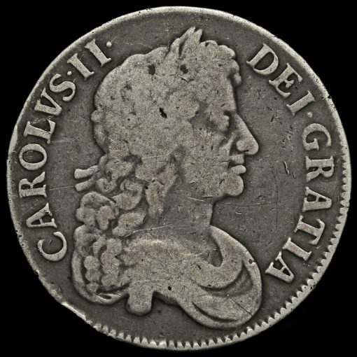 1673 Charles II Early Milled Silver Vicesimo Quinto Crown Obverse