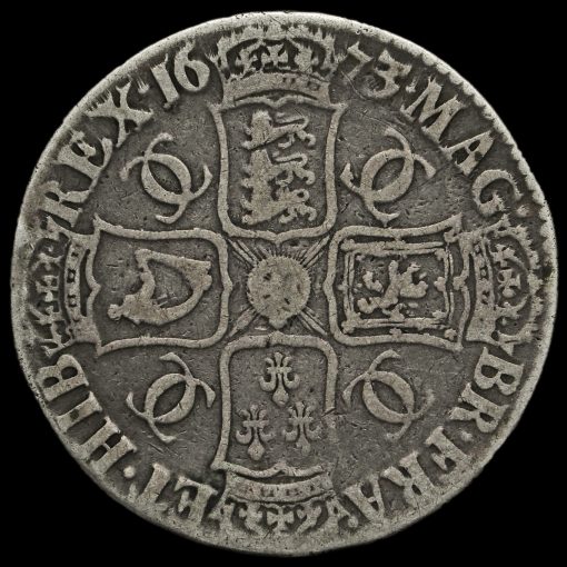 1673 Charles II Early Milled Silver Vicesimo Quinto Crown Reverse