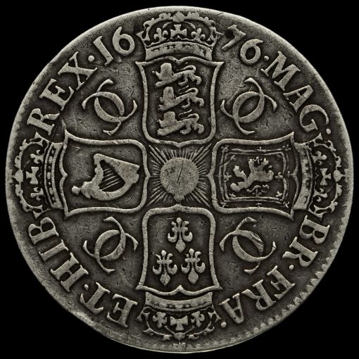 1676 Charles II Early Milled Silver Vicesimo Octavo Crown Reverse