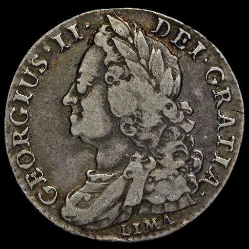 1745 George II Early Milled Silver Lima Shilling Obverse