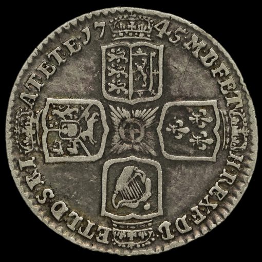 1745 George II Early Milled Silver Lima Shilling Reverse