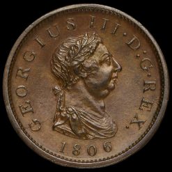 1806 George III Early Milled Copper Penny Obverse