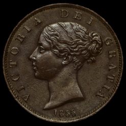 1855 Queen Victoria Young Head Copper Halfpenny Obverse