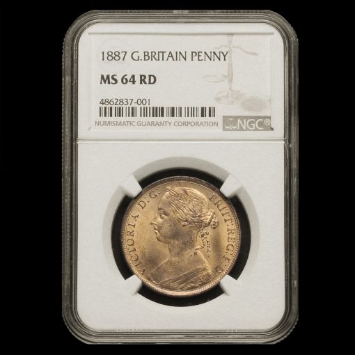 1887 Queen Victoria Bun Head Penny NGC MS 64