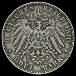 German States, Wurttemburg 1910F 3 Mark Reverse