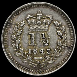 1843 Queen Victoria Young Head Silver Three-Halfpence Reverse