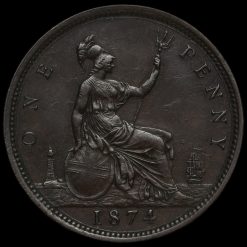1874 Queen Victoria Bun Head Penny Reverse