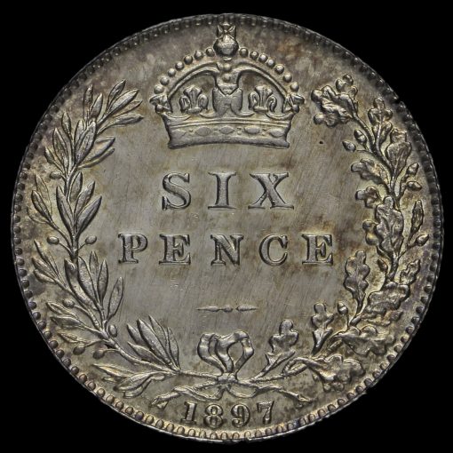1897 Queen Victoria Veiled Head Silver Sixpence Reverse