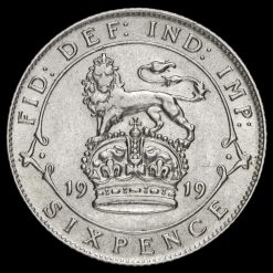 1919 George V Silver Sixpence Reverse