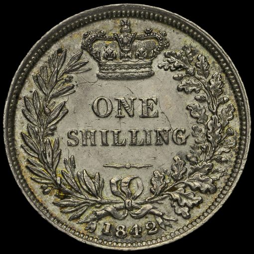 1842 Queen Victoria Young Head Silver Shilling Reverse