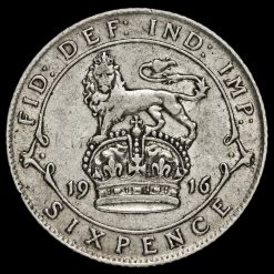 1916 George V Silver Sixpence Reverse