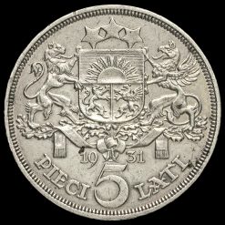 Latvia 1931 Silver 5 Lati Reverse