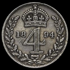 1894 Queen Victoria Veiled Head Silver Maundy Fourpence Reverse