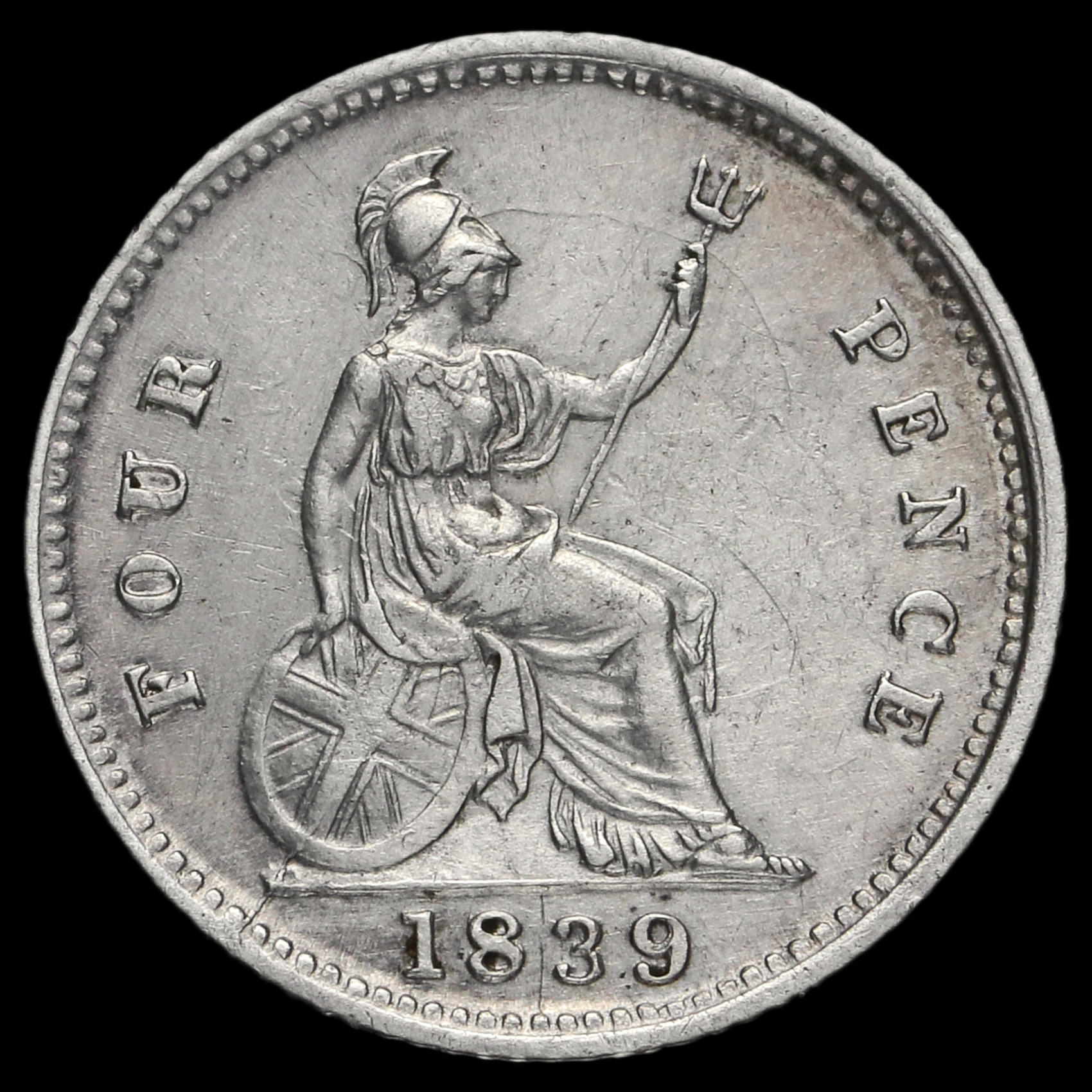 1839 Queen Victoria Young Head Silver Fourpence / Groat