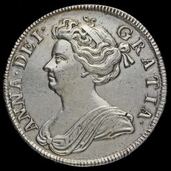 1708 Queen Anne Early Milled Silver Septimo Half Crown Obverse