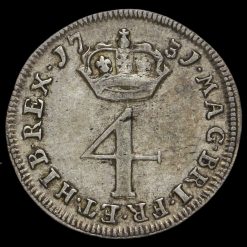 1731 George II Early Milled Silver Maundy Fourpence Reverse