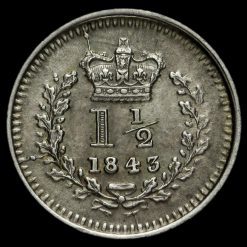 1843 Queen Victoria Young Head Silver Three-Halfpence Reverse