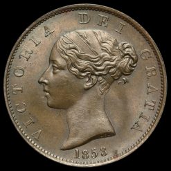 1853 Queen Victoria Young Head Copper Halfpenny Obverse