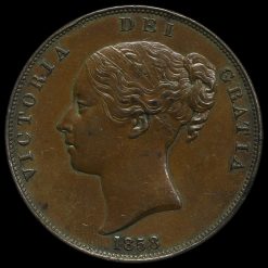 1858 Queen Victoria Young Head Copper Penny Obverse