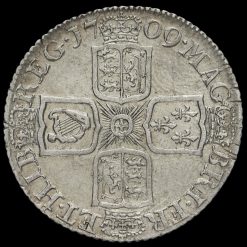 1709 Queen Anne Early Milled Silver Shilling Reverse