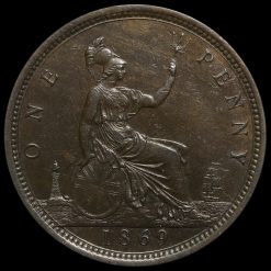 1869 Queen Victoria Bun Head Penny Reverse