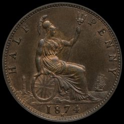 1874 H Queen Victoria Bun Head Halfpenny Reverse