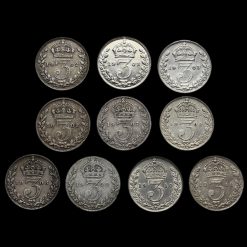 10 x Edward VII Silver Threepences Reverses