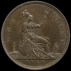 1868 Queen Victoria Bun Head Penny Reverse