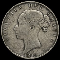 1881 Queen Victoria Young Head Silver Half Crown Obverse
