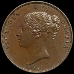 1848 Queen Victoria Young Head Copper Penny Obverse