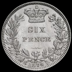 1874 Queen Victoria Young Head Silver Sixpence Reverse