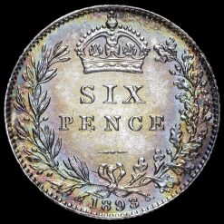 1893 Queen Victoria Veiled Head Silver Sixpence Reverse