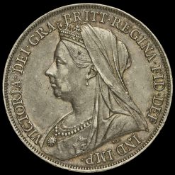 1899 Queen Victoria Veiled Head Silver LXIII Crown Obverse