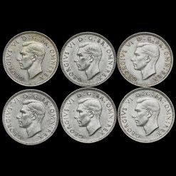 6 x George VI Silver English Shillings Obverses